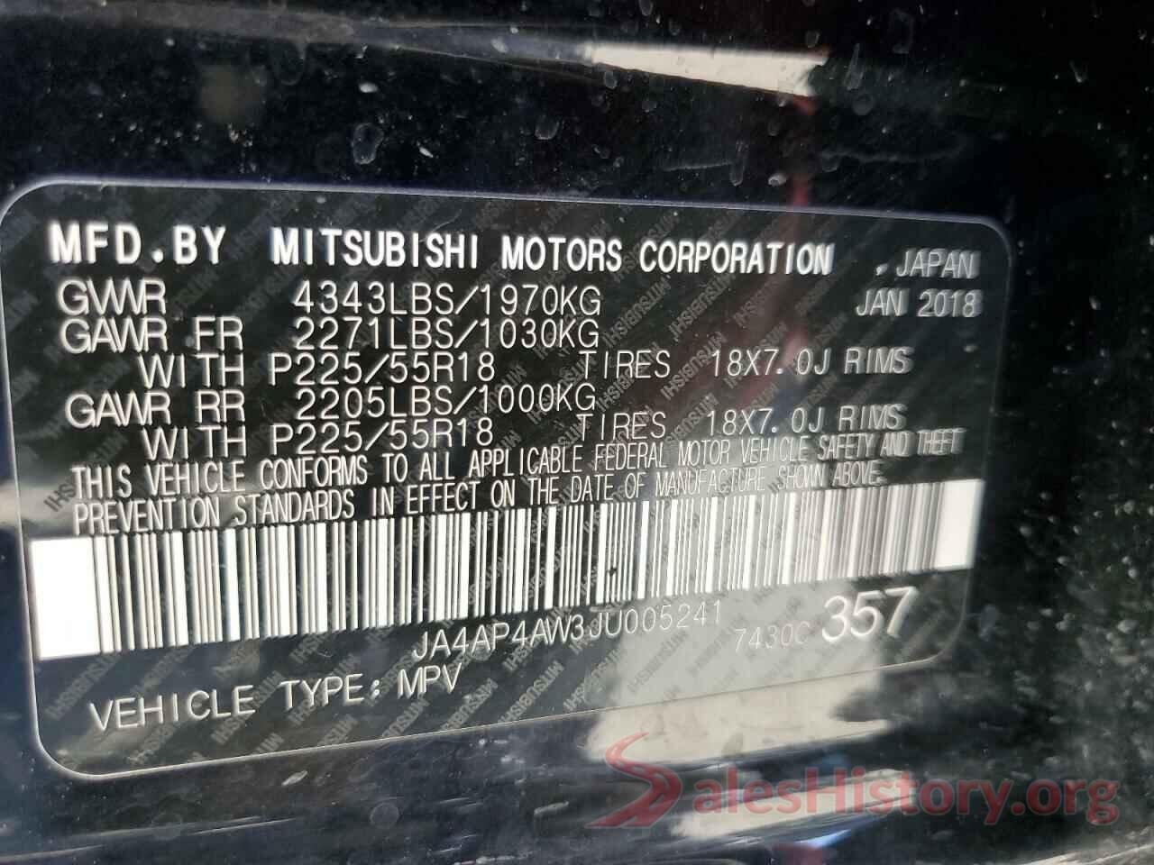 JA4AP4AW3JU005241 2018 MITSUBISHI OUTLANDER