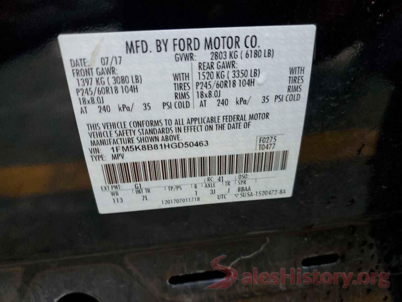 1FM5K8B81HGD50463 2017 FORD EXPLORER