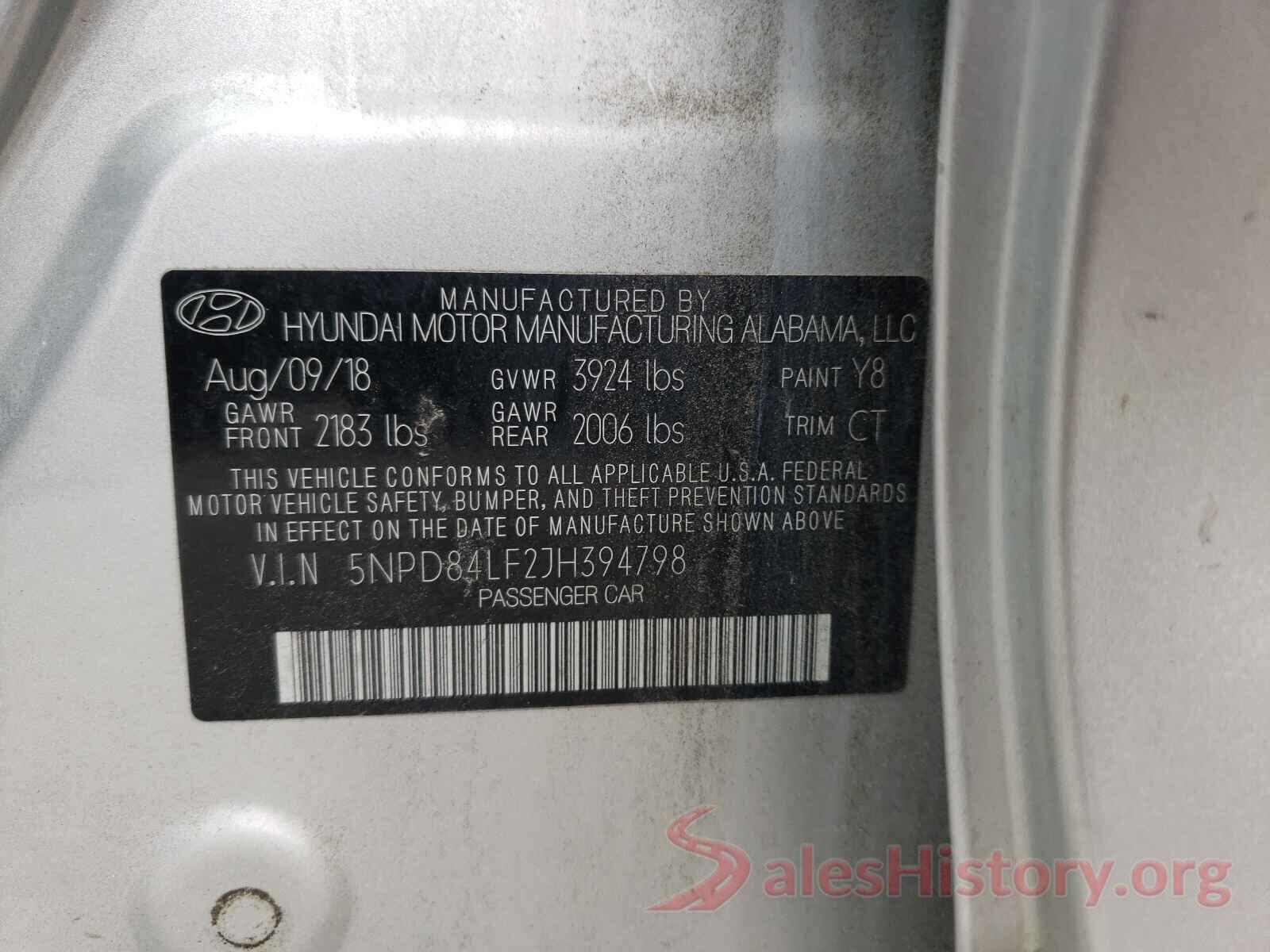 5NPD84LF2JH394798 2018 HYUNDAI ELANTRA