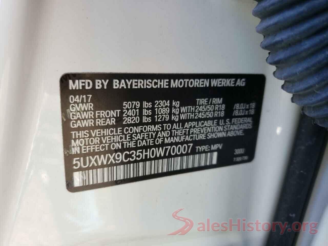 5UXWX9C35H0W70007 2017 BMW X3