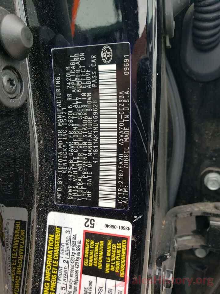 4T1G11AK1MU469626 2021 TOYOTA CAMRY