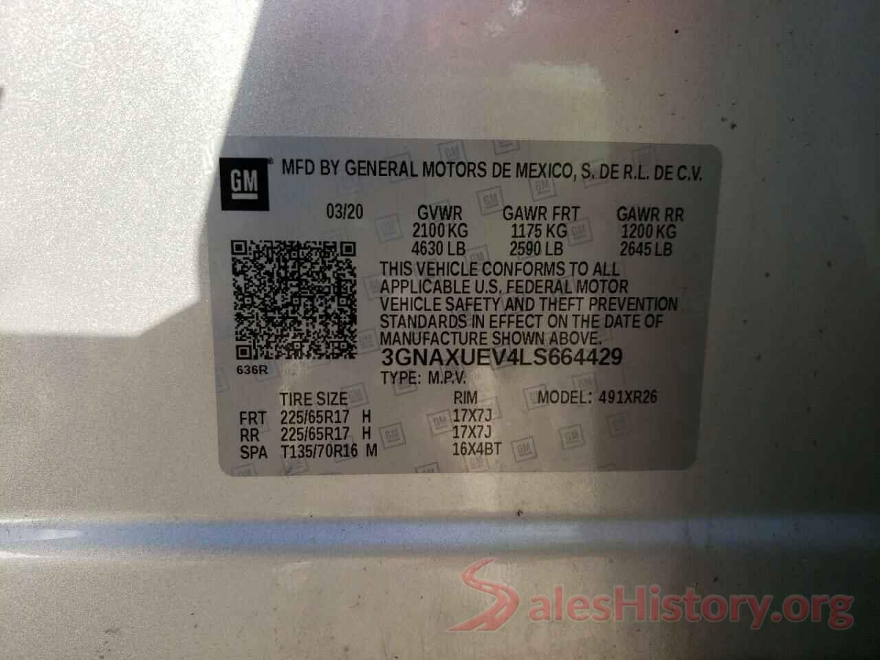 3GNAXUEV4LS664429 2020 CHEVROLET EQUINOX