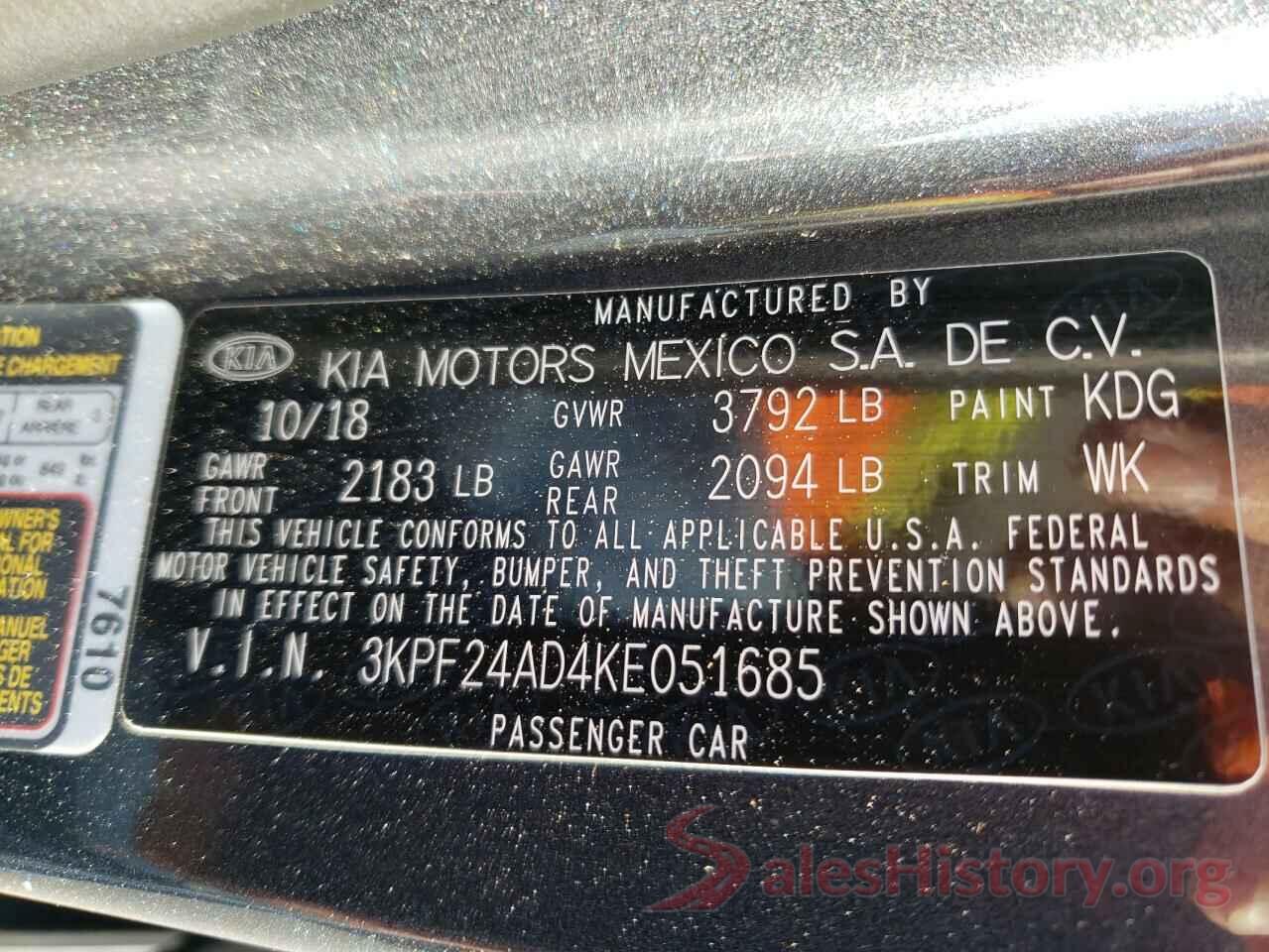 3KPF24AD4KE051685 2019 KIA FORTE