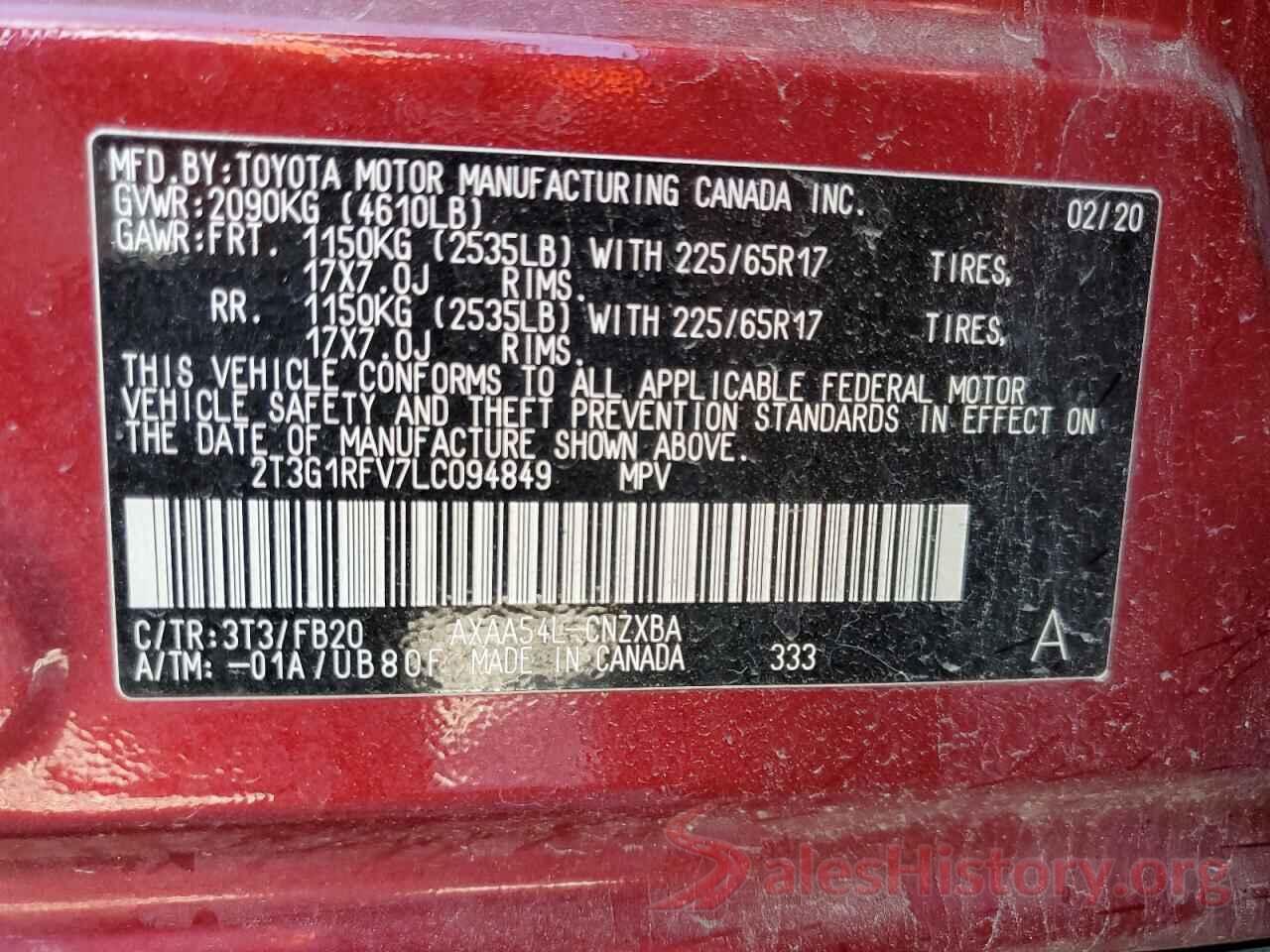 2T3G1RFV7LC094849 2020 TOYOTA RAV4