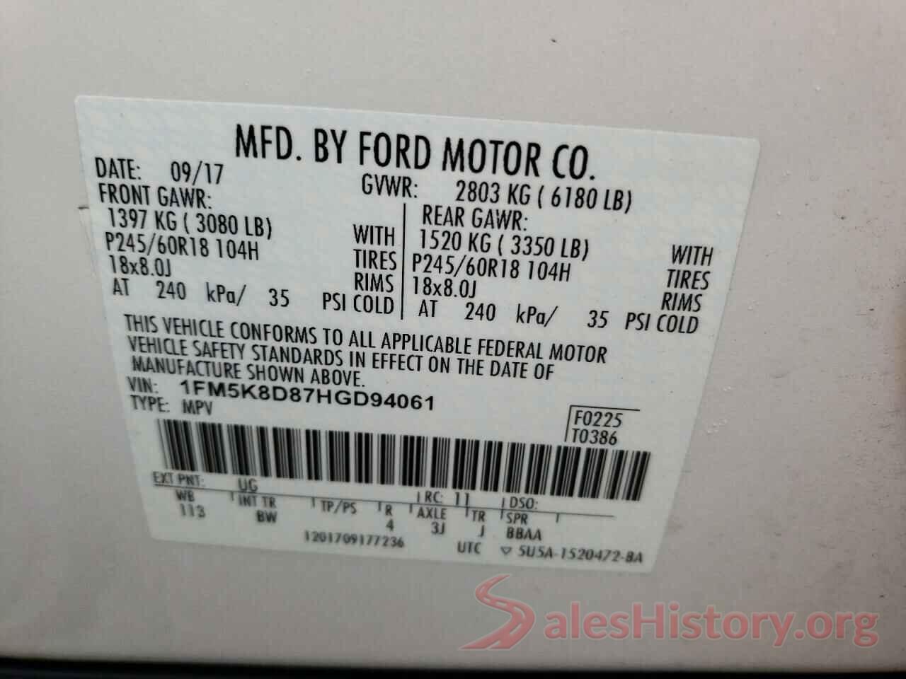 1FM5K8D87HGD94061 2017 FORD EXPLORER