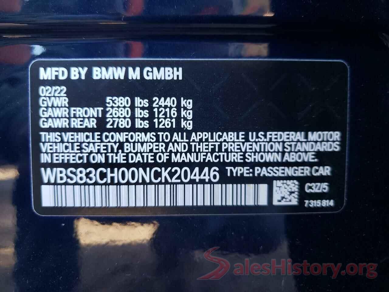 WBS83CH00NCK20446 2022 BMW M5