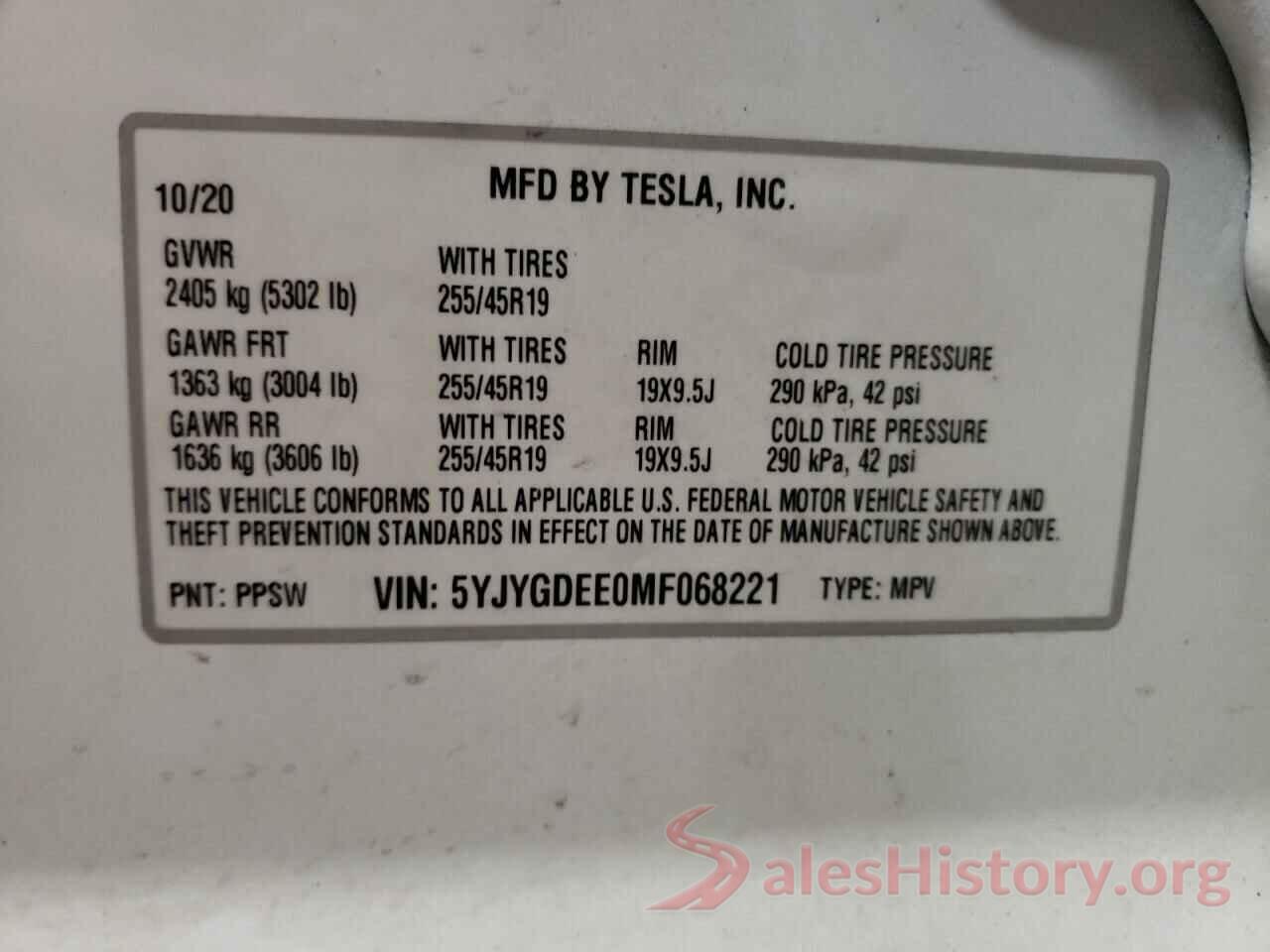 5YJYGDEE0MF068221 2021 TESLA MODEL Y