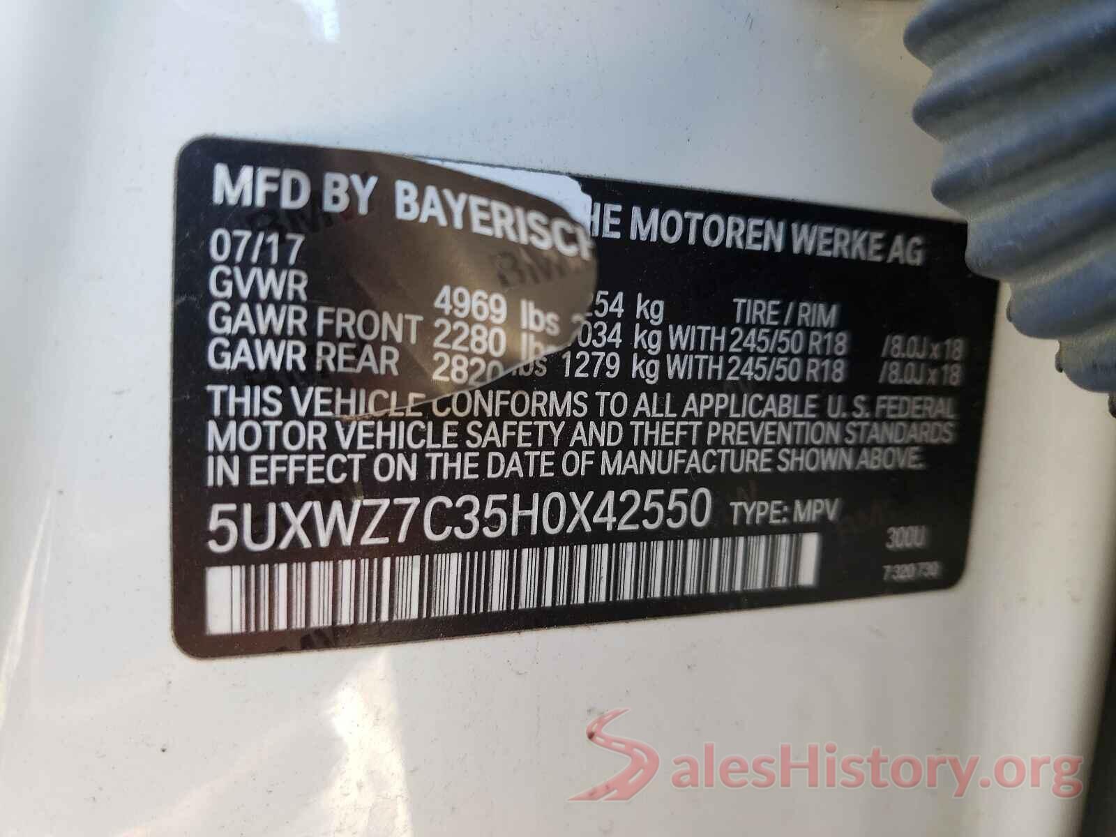 5UXWZ7C35H0X42550 2017 BMW X3