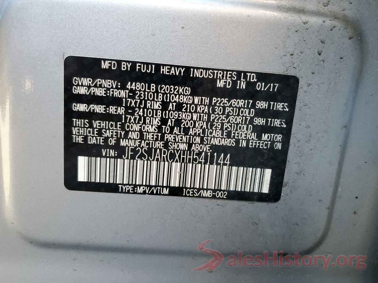 JF2SJARCXHH541144 2017 SUBARU FORESTER