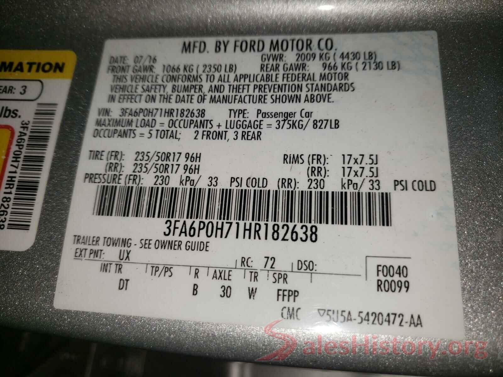 3FA6P0H71HR182638 2017 FORD FUSION