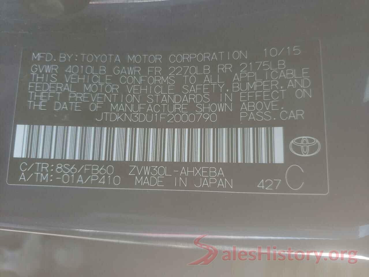 JTDKN3DU1F2000790 2015 TOYOTA PRIUS