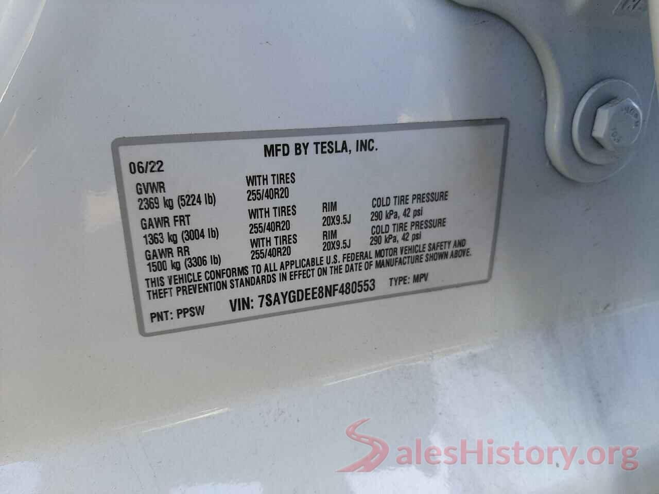 7SAYGDEE8NF480553 2022 TESLA MODEL Y