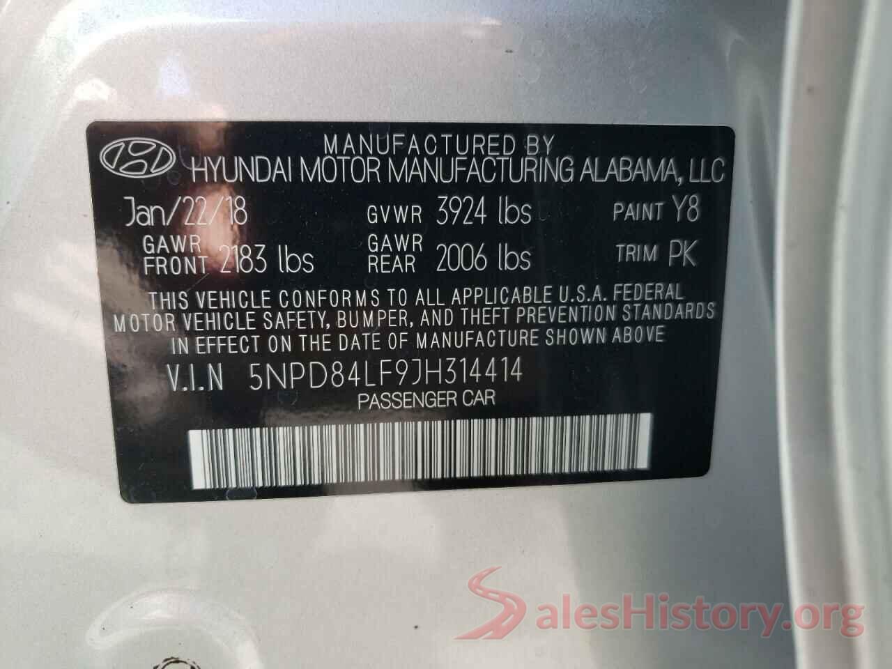 5NPD84LF9JH314414 2018 HYUNDAI ELANTRA