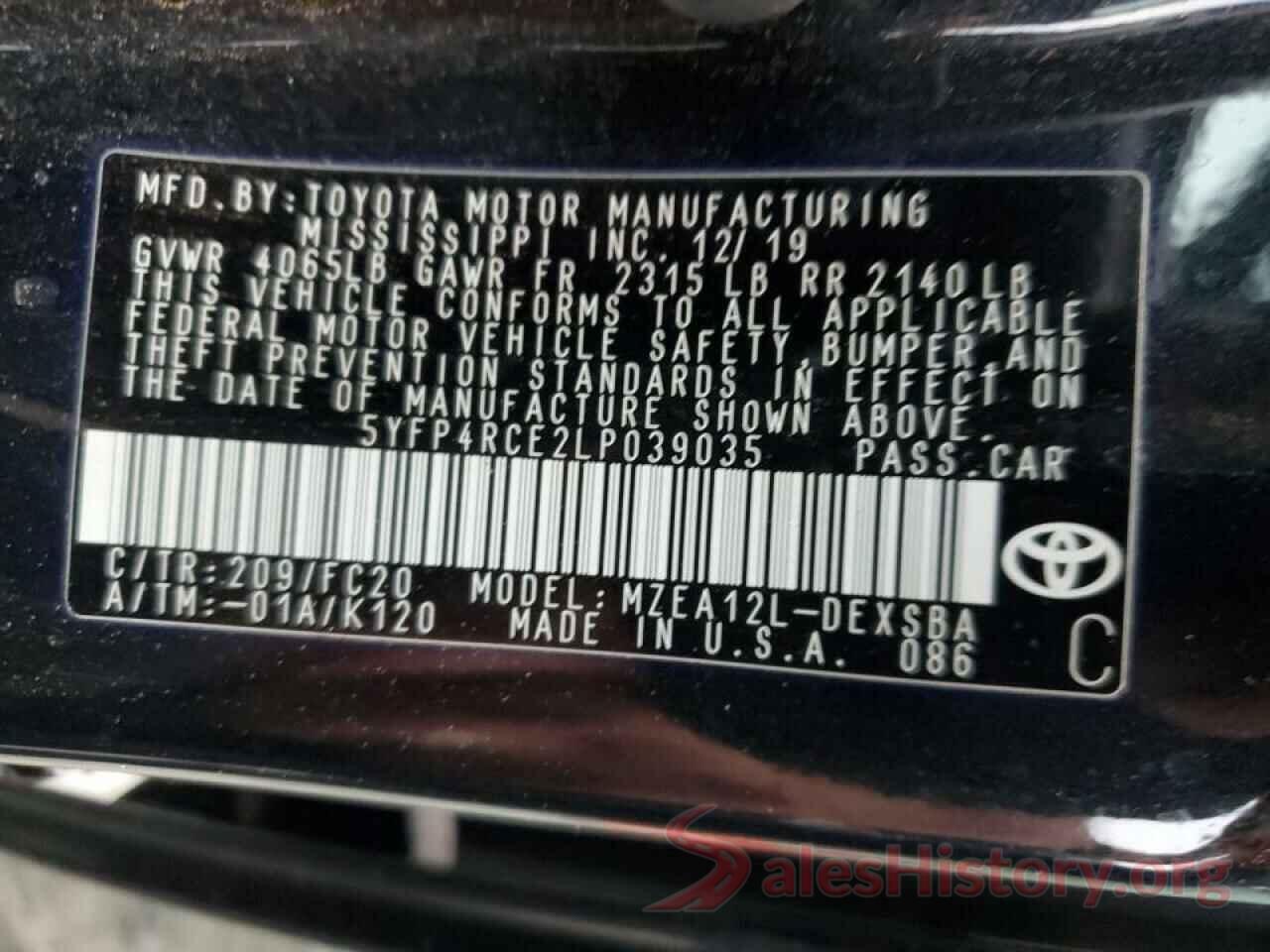 5YFP4RCE2LP039035 2020 TOYOTA COROLLA