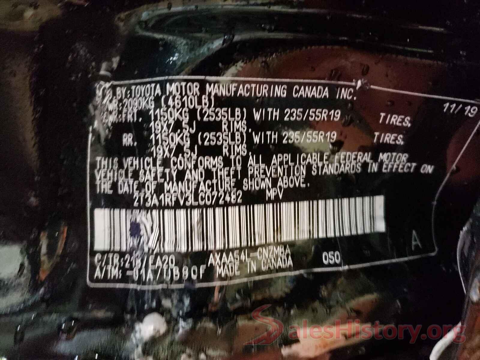 2T3A1RFV3LC072482 2020 TOYOTA RAV4