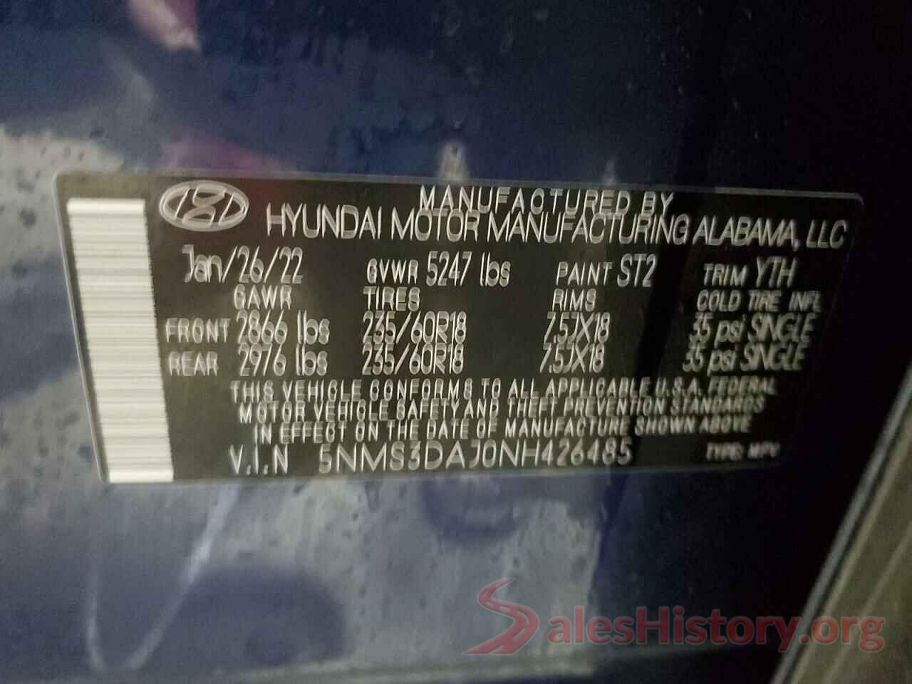 5NMS3DAJ0NH426485 2022 HYUNDAI SANTA FE