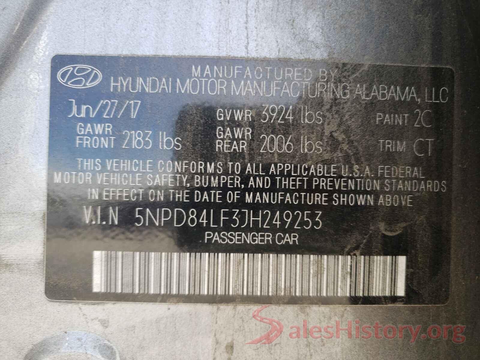 5NPD84LF3JH249253 2018 HYUNDAI ELANTRA