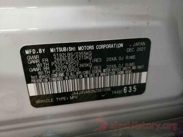 JA4J4VA80NZ061095 2022 MITSUBISHI OUTLANDER