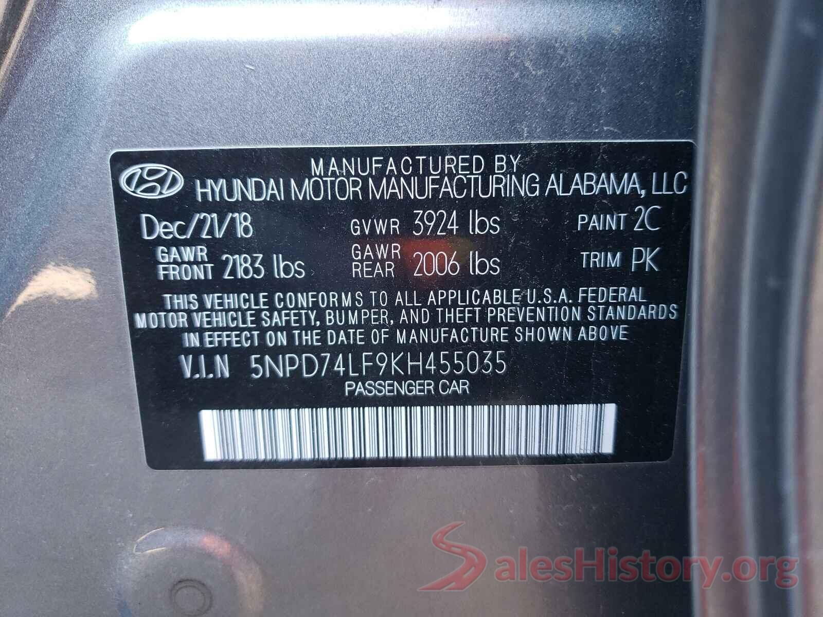 5NPD74LF9KH455035 2019 HYUNDAI ELANTRA