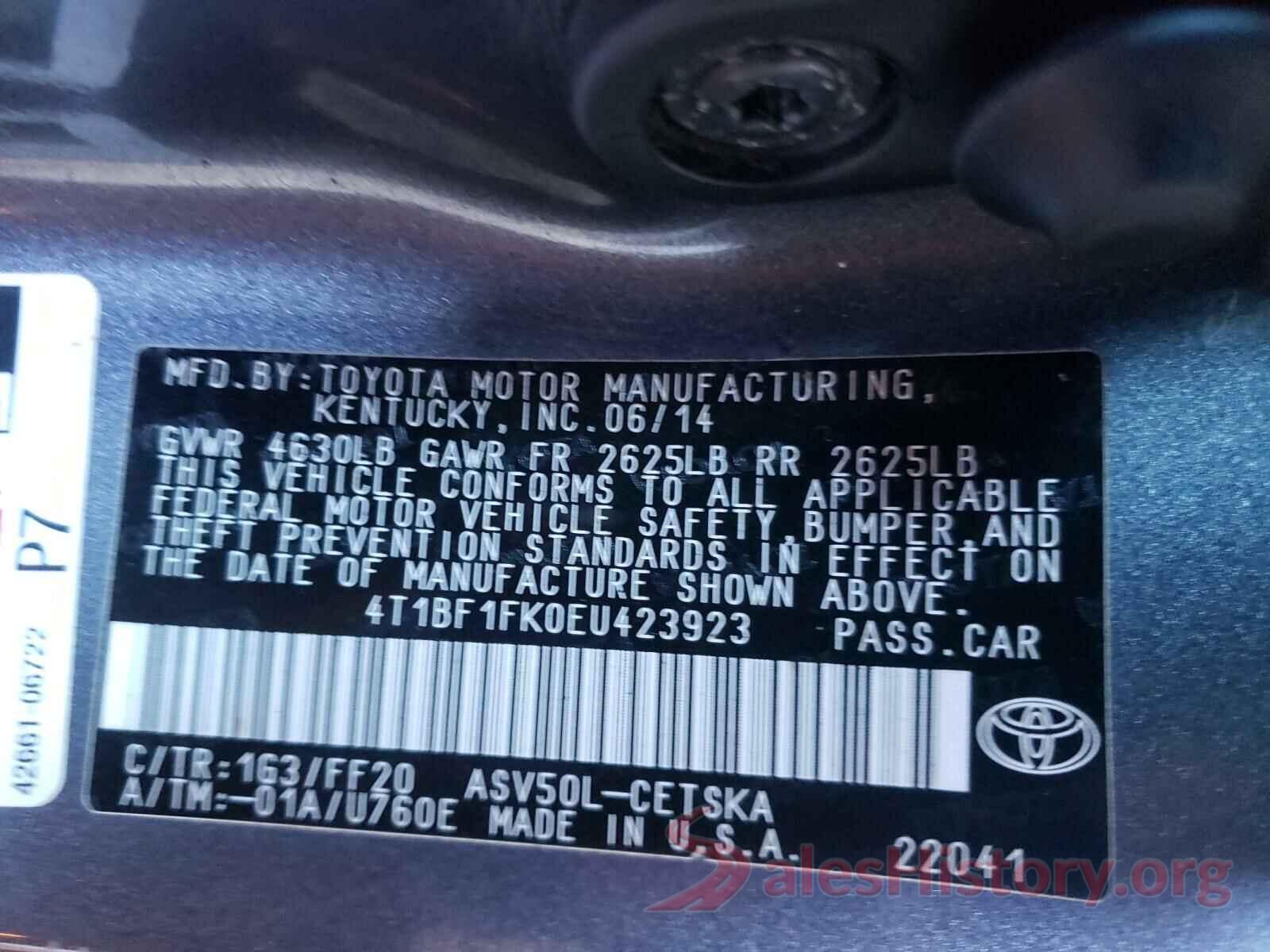 4T1BF1FK0EU423923 2014 TOYOTA CAMRY