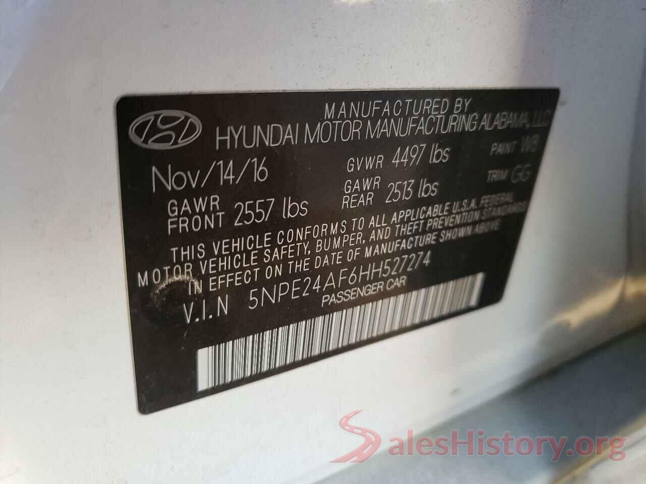 5NPE24AF6HH527274 2017 HYUNDAI SONATA