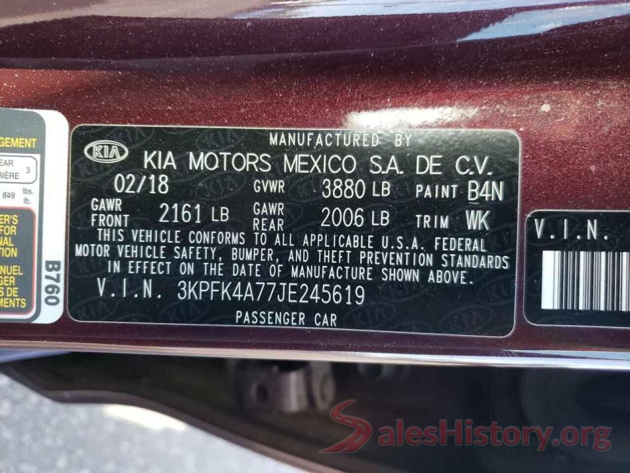 3KPFK4A77JE245619 2018 KIA FORTE