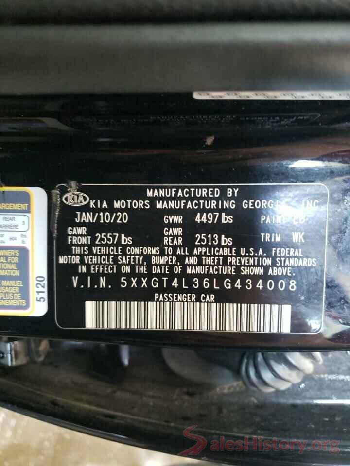 5XXGT4L36LG434008 2020 KIA OPTIMA