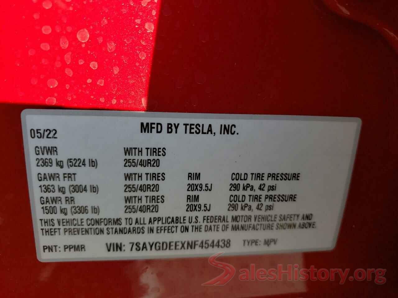 7SAYGDEEXNF454438 2022 TESLA MODEL Y