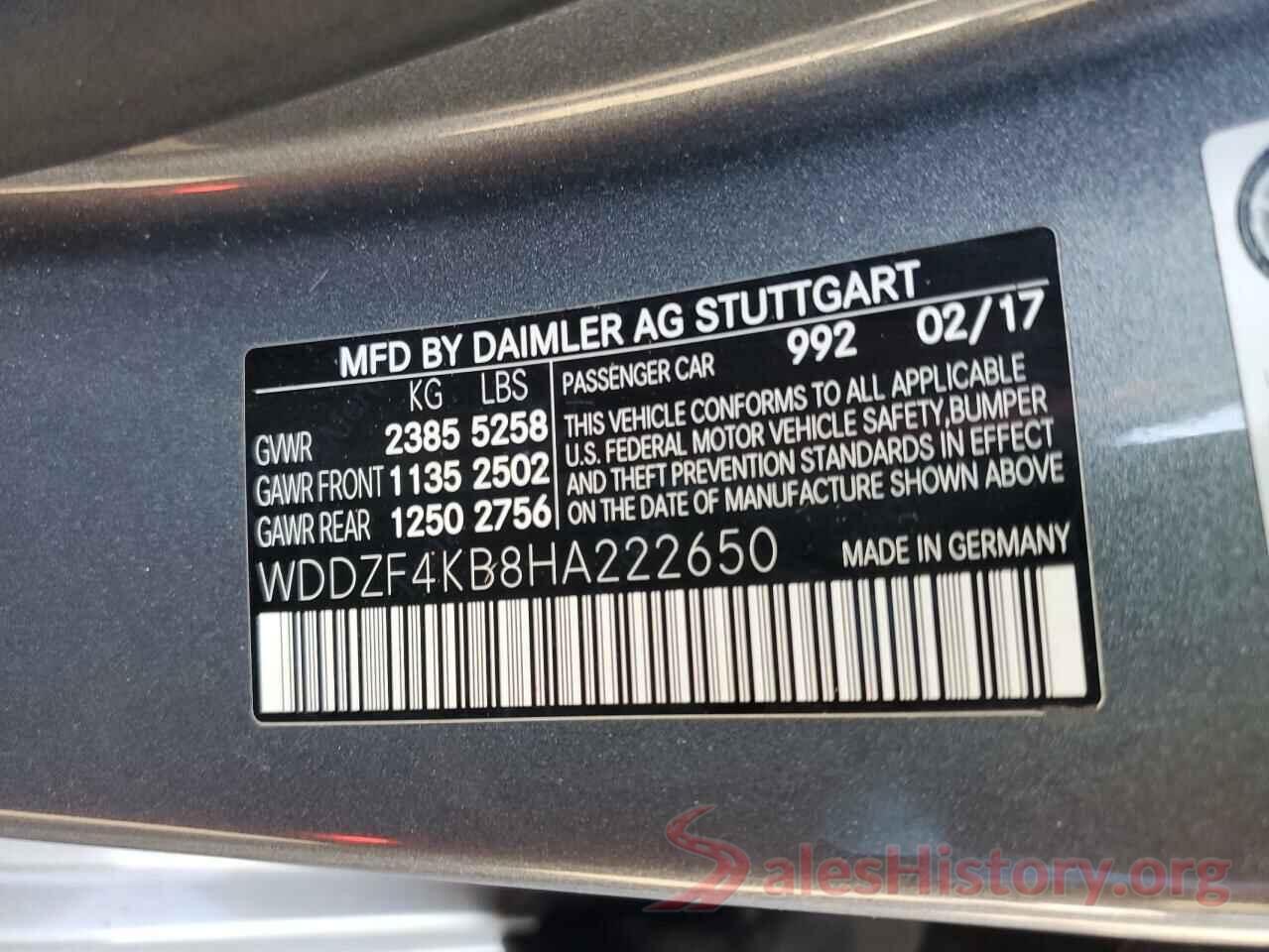 WDDZF4KB8HA222650 2017 MERCEDES-BENZ E-CLASS