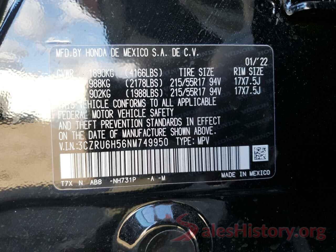 3CZRU6H56NM749950 2022 HONDA HR-V