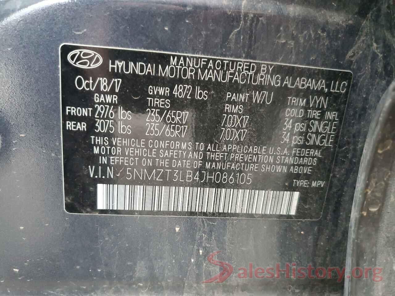 5NMZT3LB4JH086105 2018 HYUNDAI SANTA FE