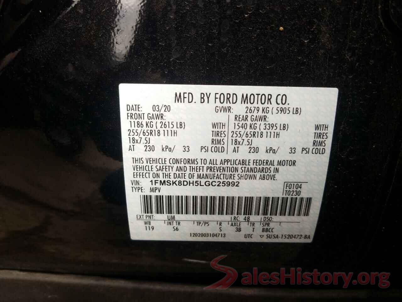 1FMSK8DH5LGC25992 2020 FORD EXPLORER