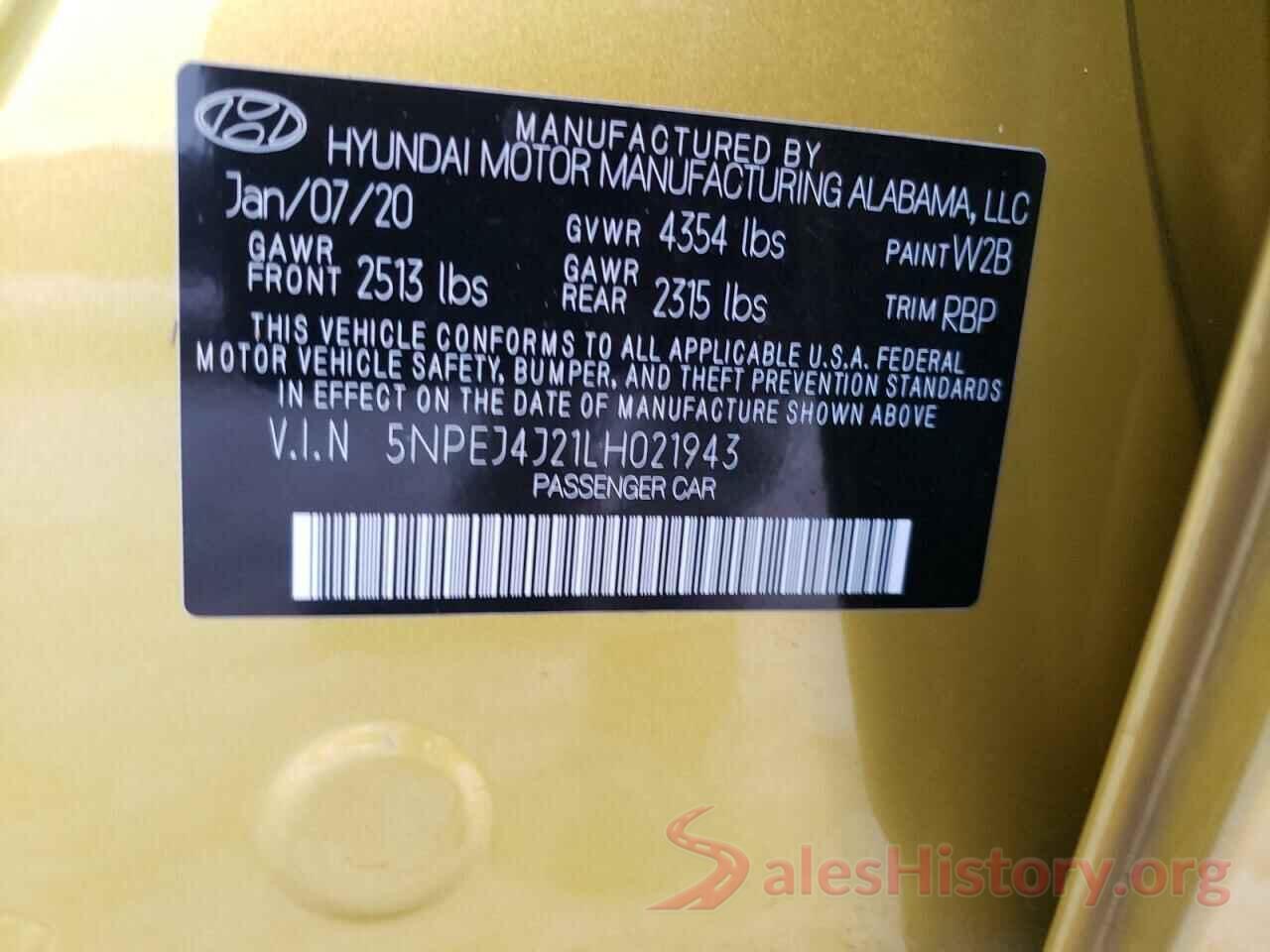 5NPEJ4J21LH021943 2020 HYUNDAI SONATA