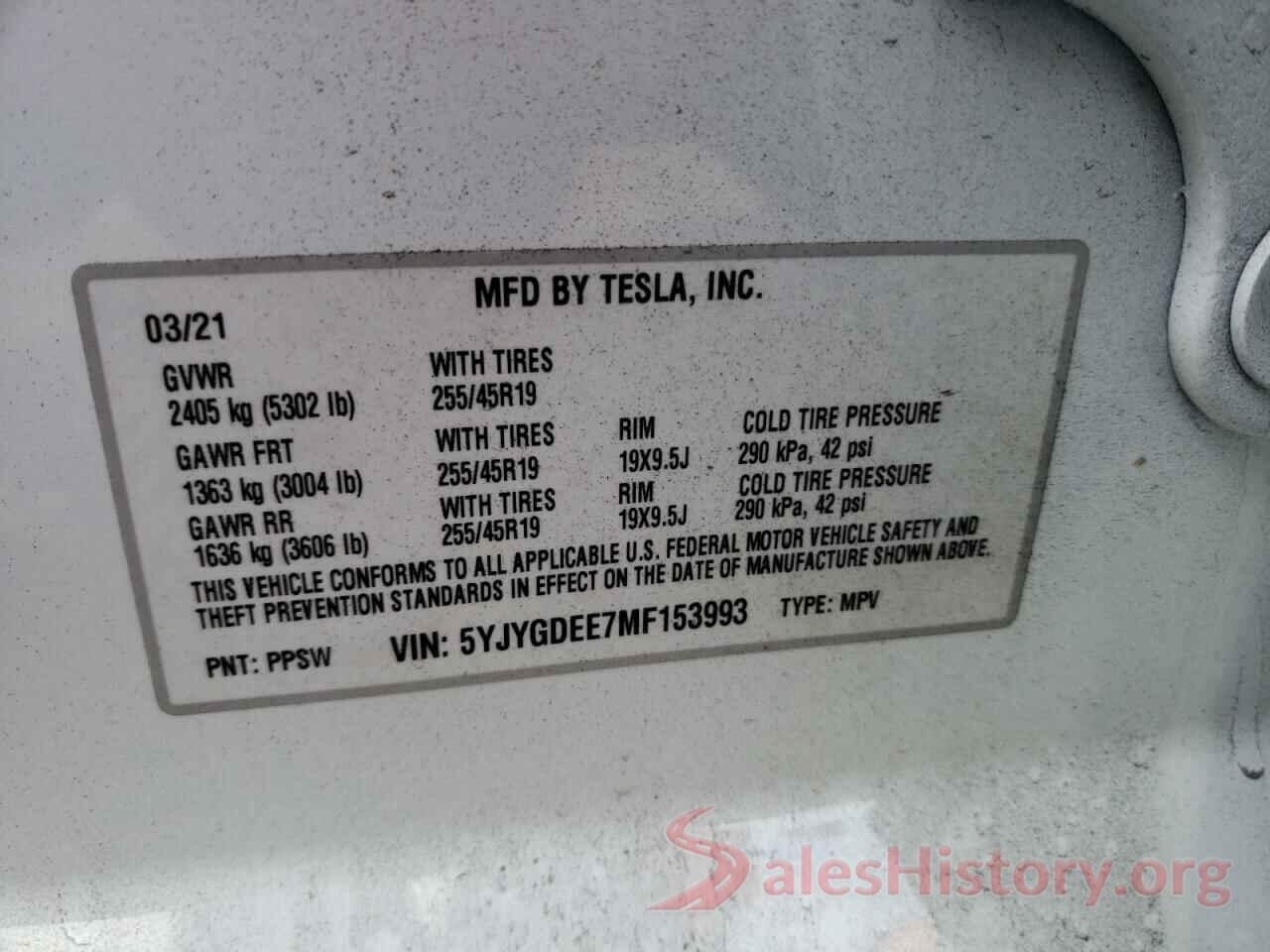 5YJYGDEE7MF153993 2021 TESLA MODEL Y