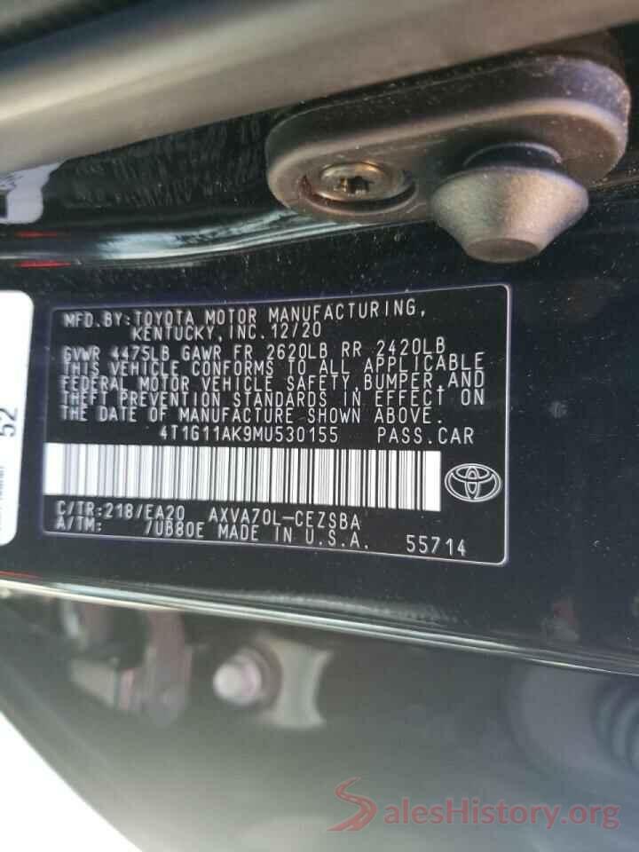 4T1G11AK9MU530155 2021 TOYOTA CAMRY