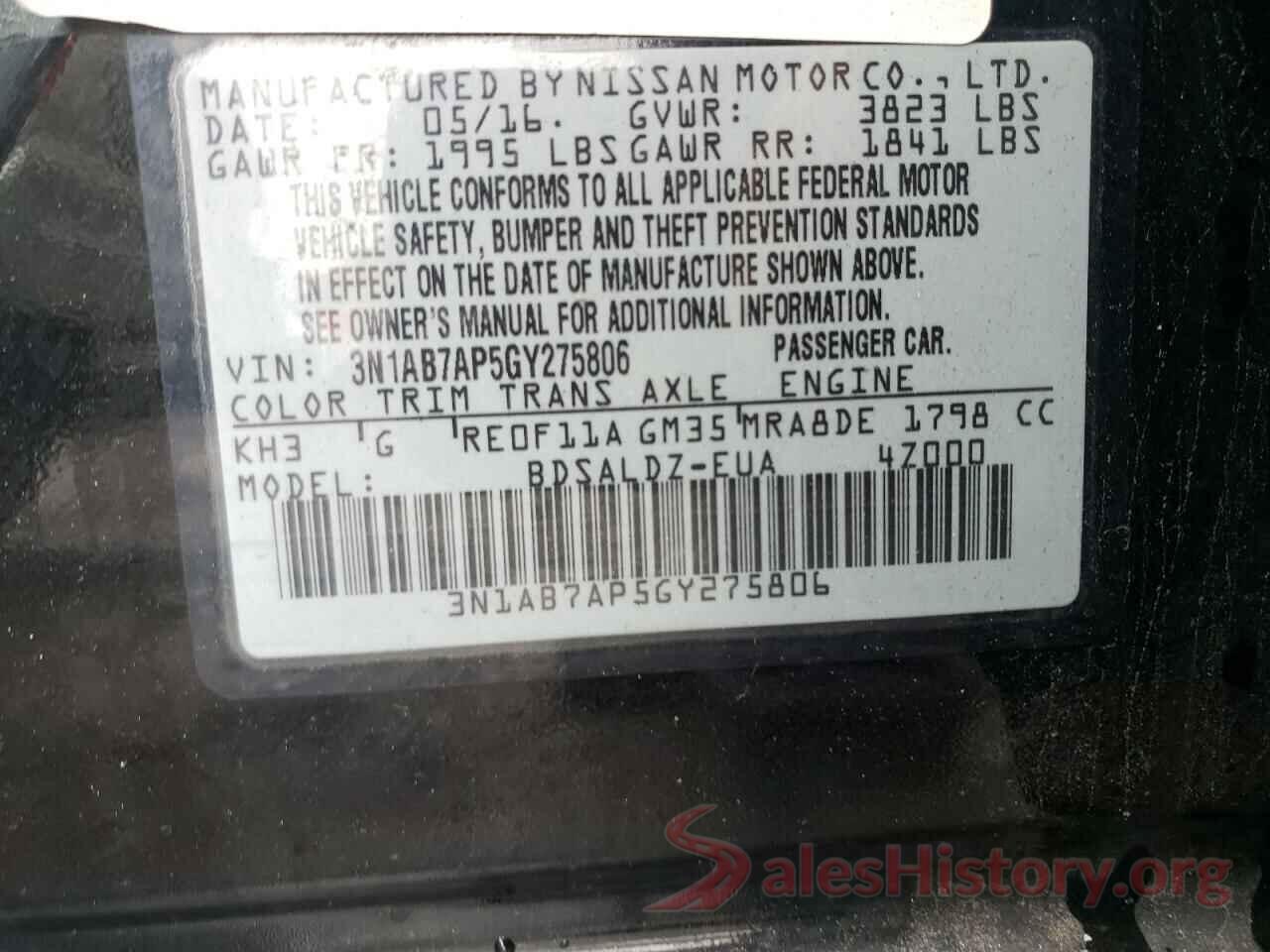 3N1AB7AP5GY275806 2016 NISSAN SENTRA