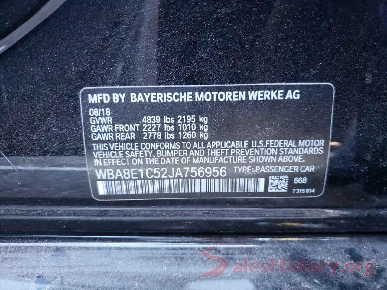 WBA8E1C52JA756956 2018 BMW 3 SERIES