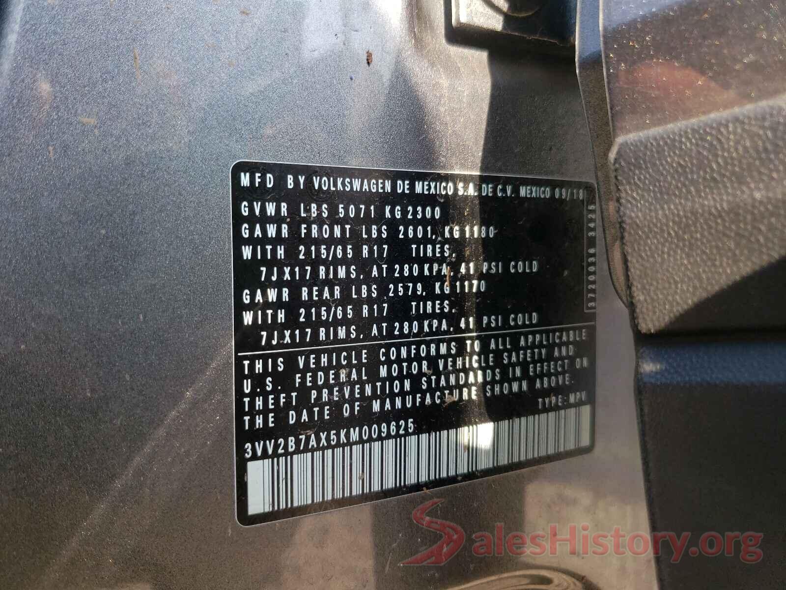 3VV2B7AX5KM009625 2019 VOLKSWAGEN TIGUAN