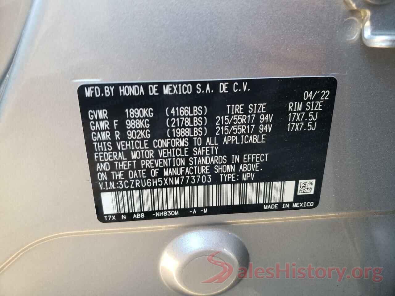 3CZRU6H5XNM773703 2022 HONDA HR-V