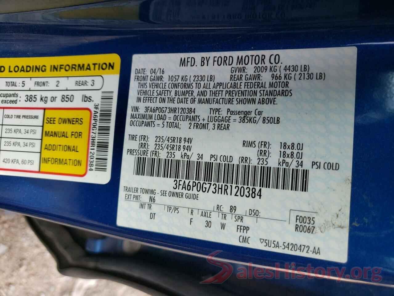 3FA6P0G73HR120384 2017 FORD FUSION