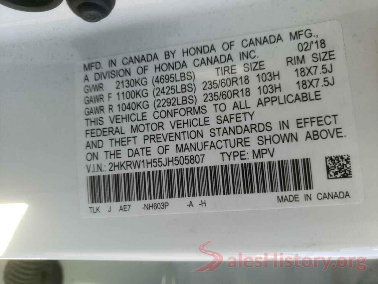 2HKRW1H55JH505807 2018 HONDA CRV