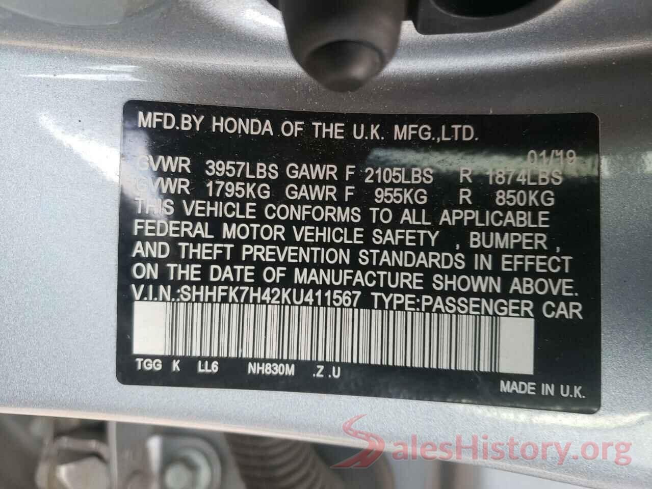 SHHFK7H42KU411567 2019 HONDA CIVIC