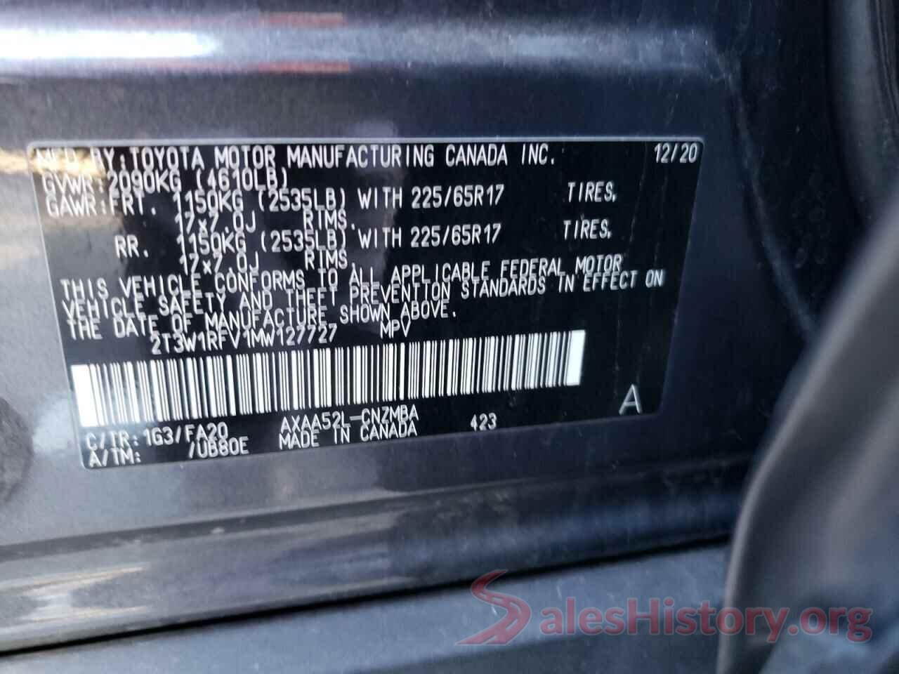 2T3W1RFV1MW127727 2021 TOYOTA RAV4