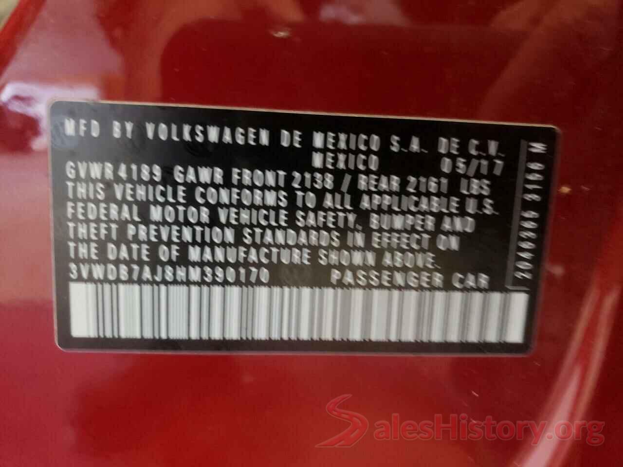 3VWDB7AJ8HM390170 2017 VOLKSWAGEN JETTA