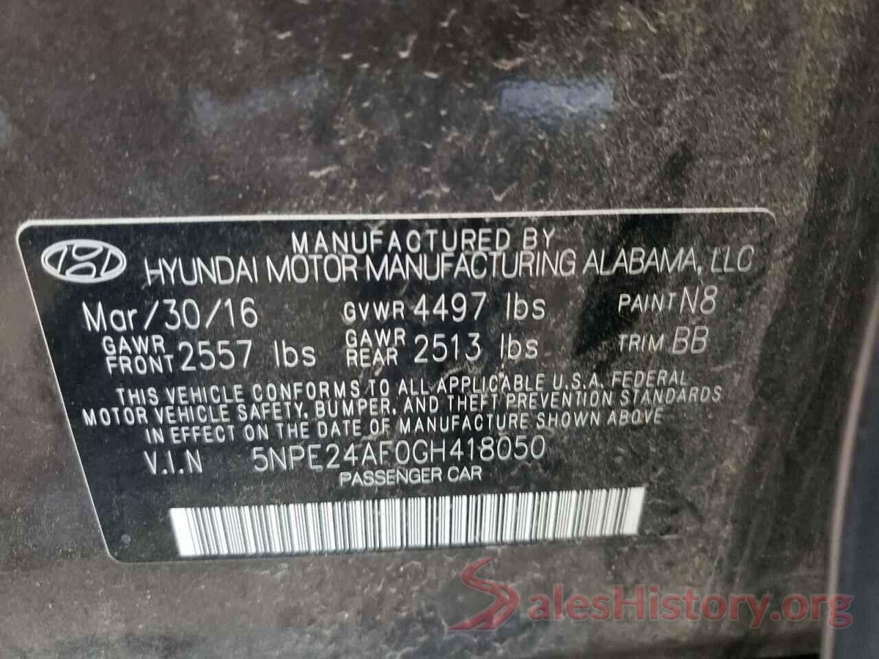 5NPE24AF0GH418050 2016 HYUNDAI SONATA