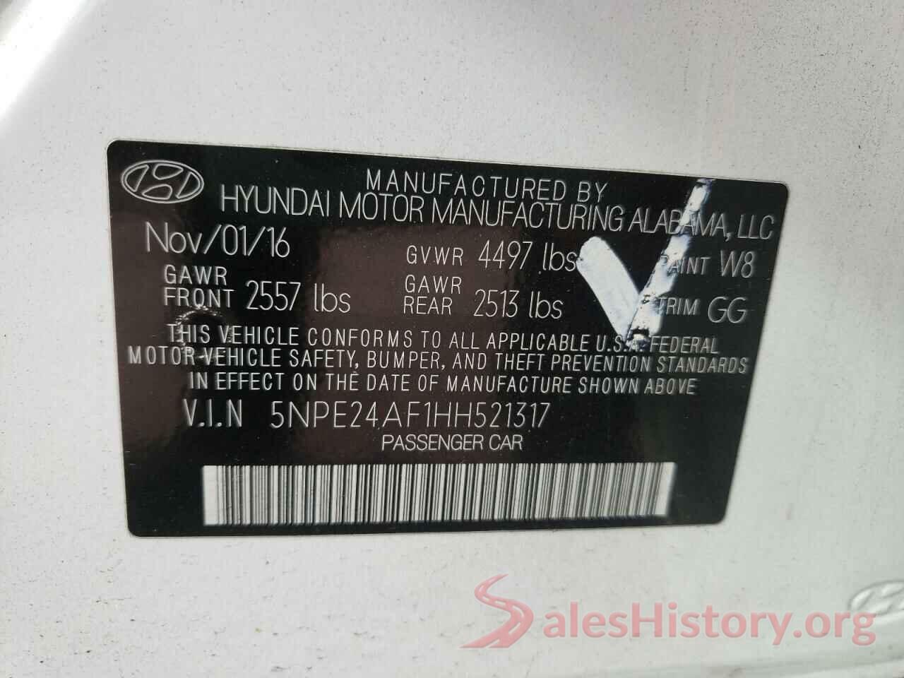 5NPE24AF1HH521317 2017 HYUNDAI SONATA