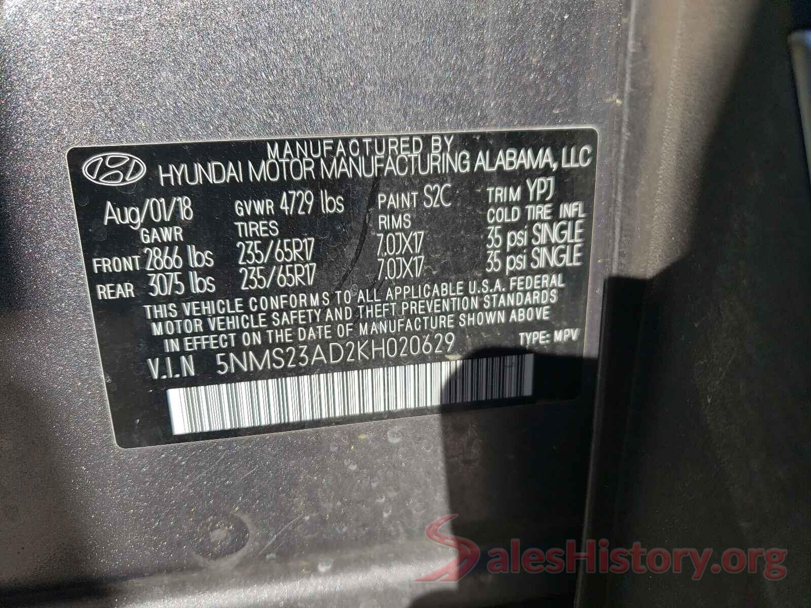 5NMS23AD2KH020629 2019 HYUNDAI SANTA FE