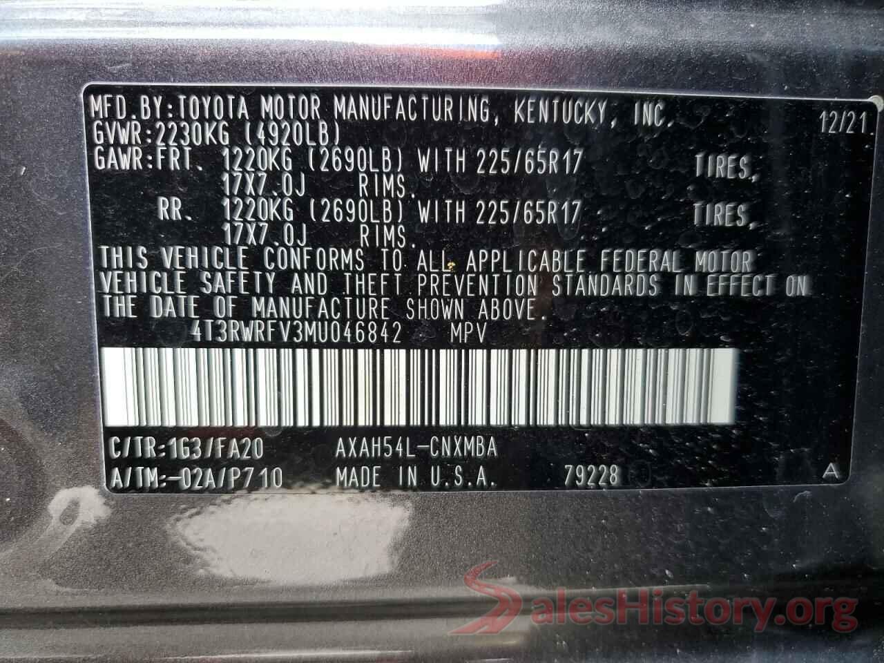 4T3RWRFV3MU046842 2021 TOYOTA RAV4