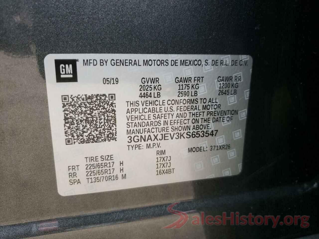 3GNAXJEV3KS653547 2019 CHEVROLET EQUINOX