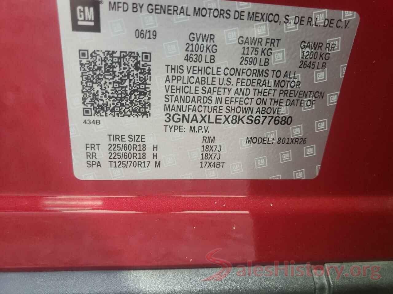 3GNAXLEX8KS677680 2019 CHEVROLET EQUINOX